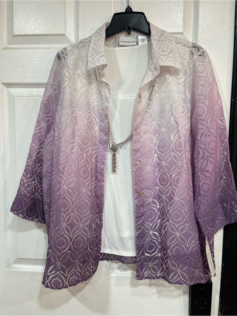 Alfred Dunner Lavender to Deep Purple Ombre Geometric Button top